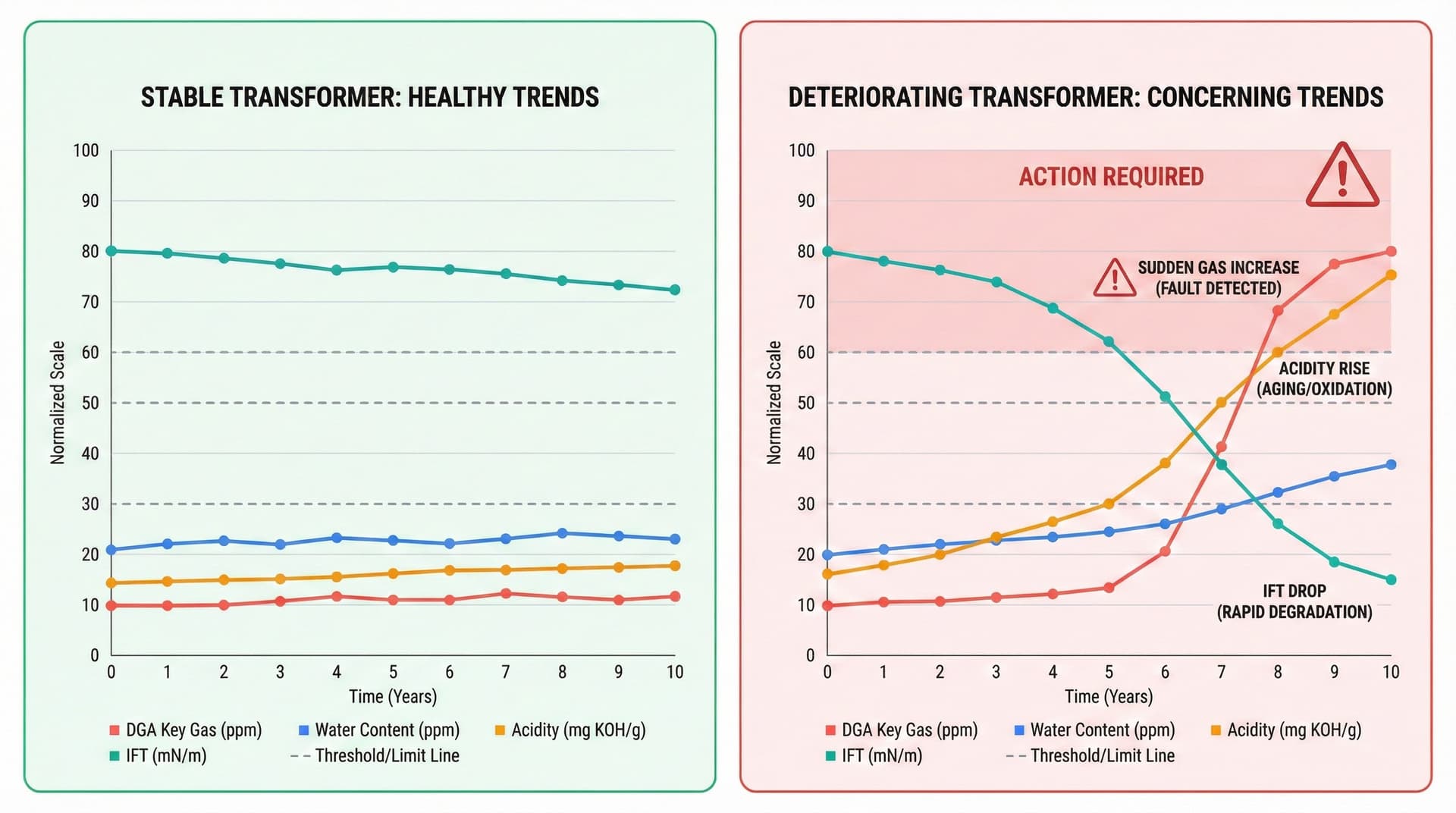 Trending reveals what single measurements cannot—the difference between stable operation and accelerating failure.